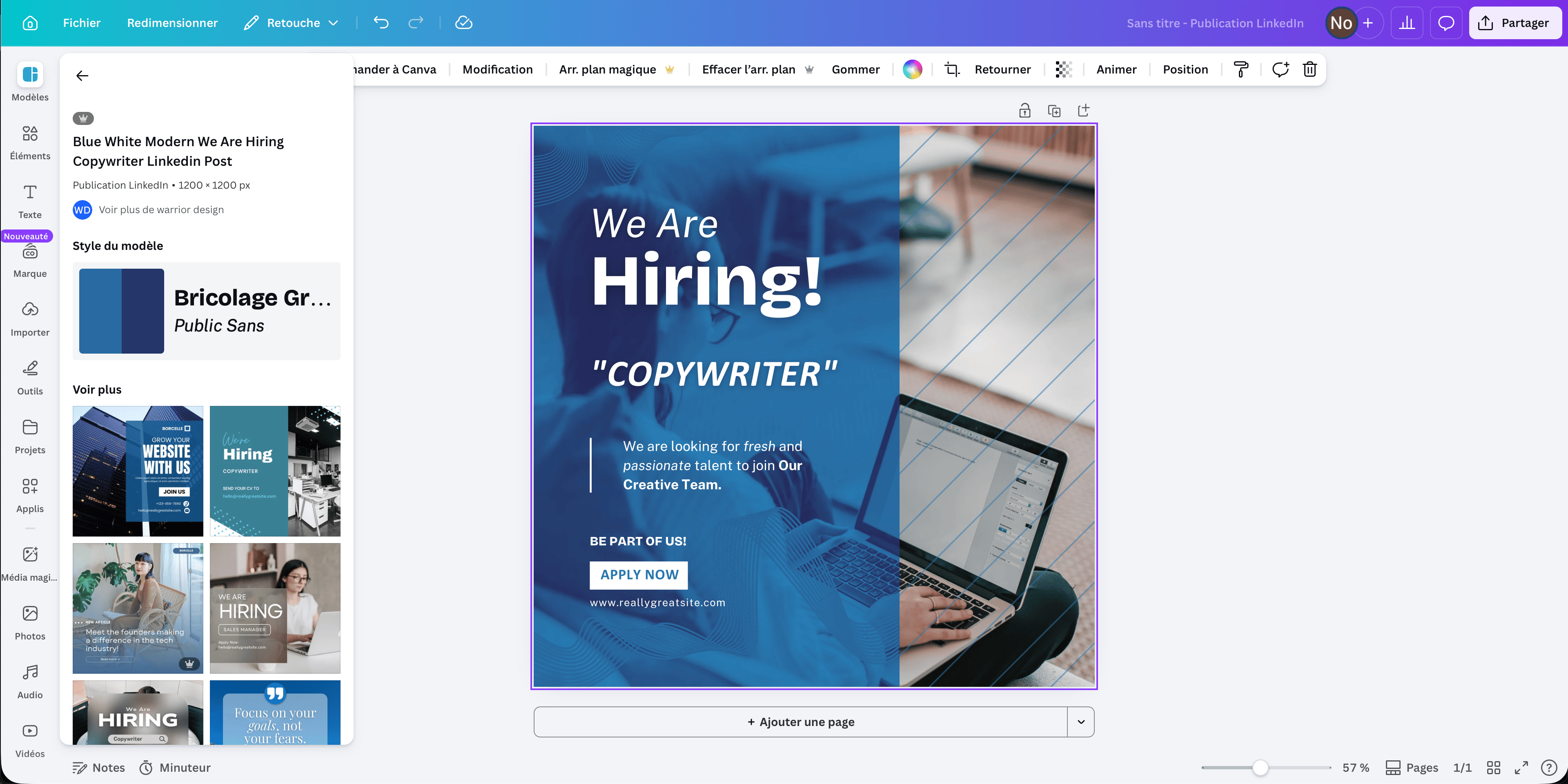 Canva carousel editor — template-based design with manual text entry