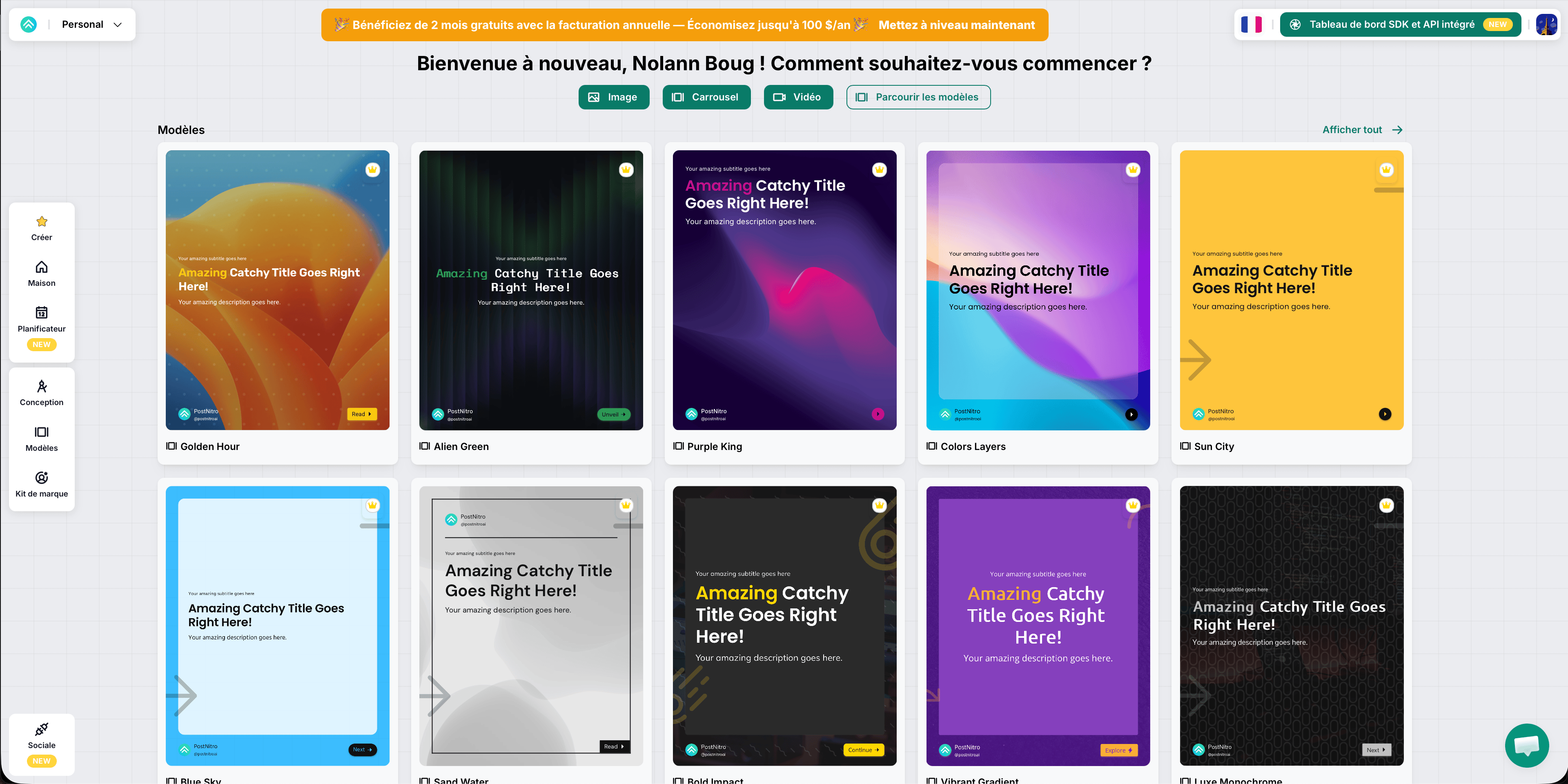 PostNitro interface — multi-platform AI carousel generation