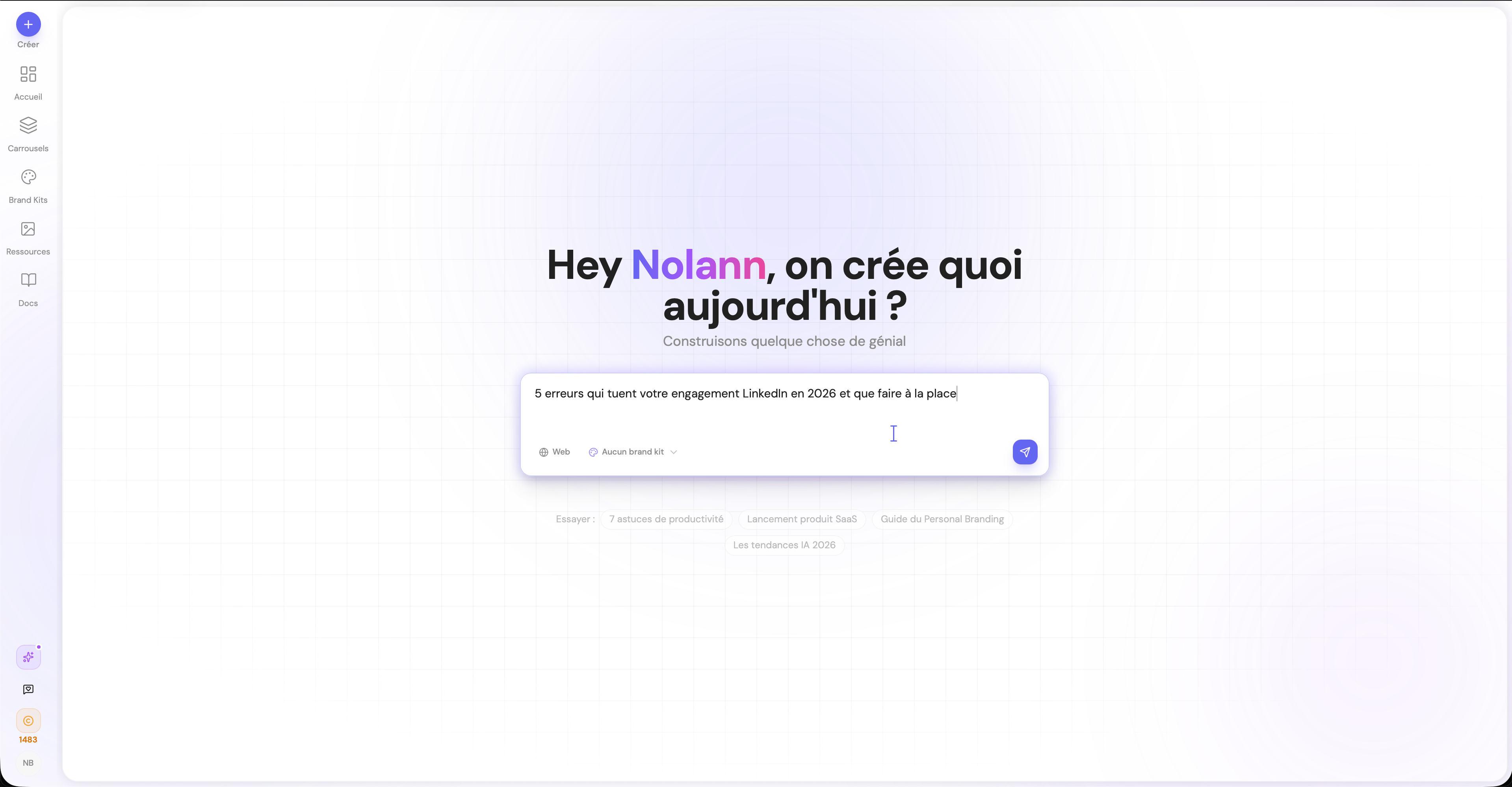 Rédaction d'un prompt dans Carousels Generator
