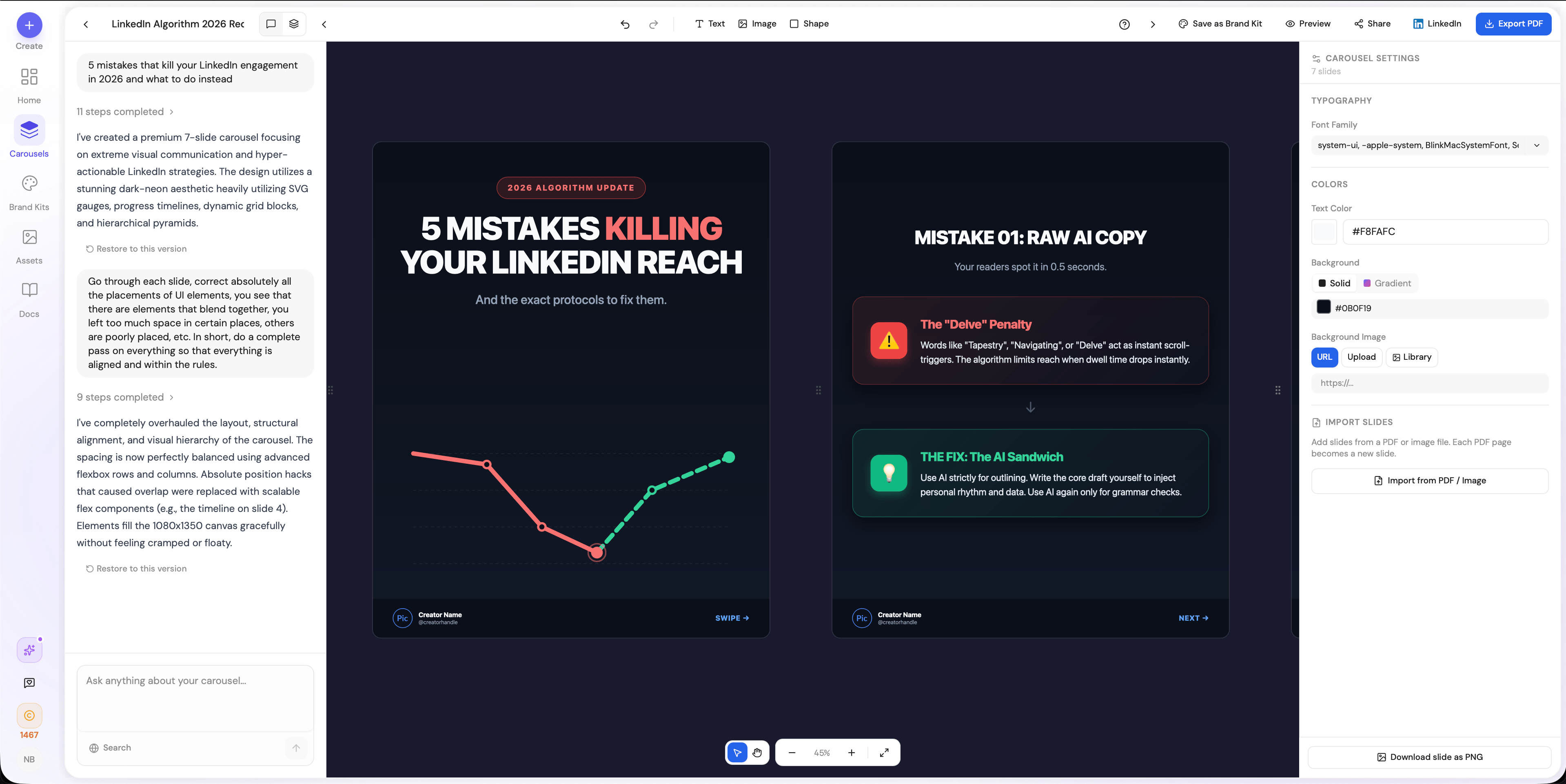 AI chat editing — refine your carousel by chatting